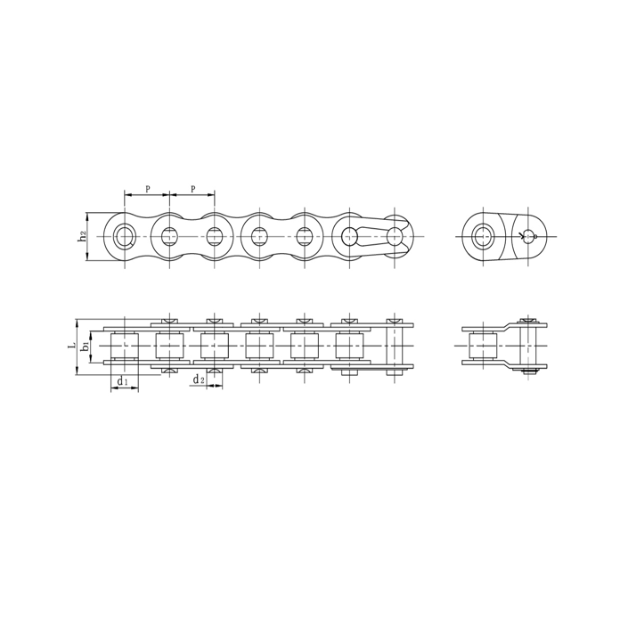 Correntes de rolos de precisão de passo curto em aço inoxidável