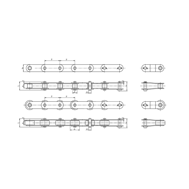 Correntes transportadoras de passo duplo em aço inoxidável