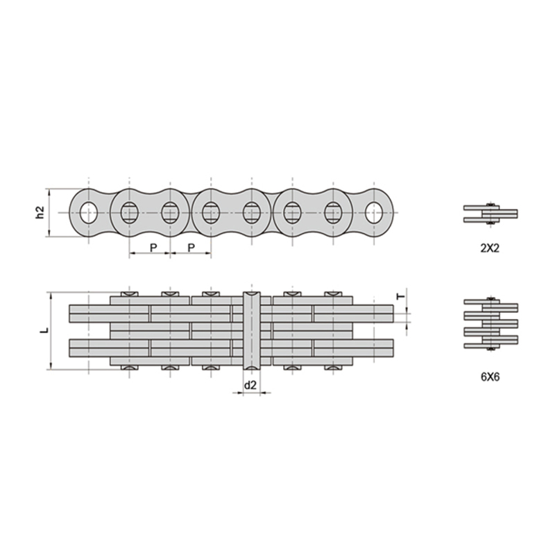 (Série LL) Correntes de folhas de baixa manutenção e alta estabilidade