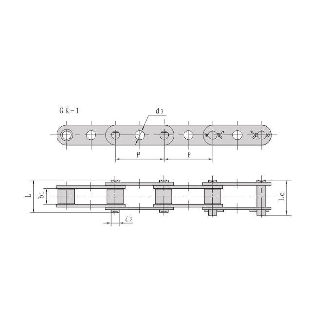 Correntes transportadoras de passo duplo com furos centrais