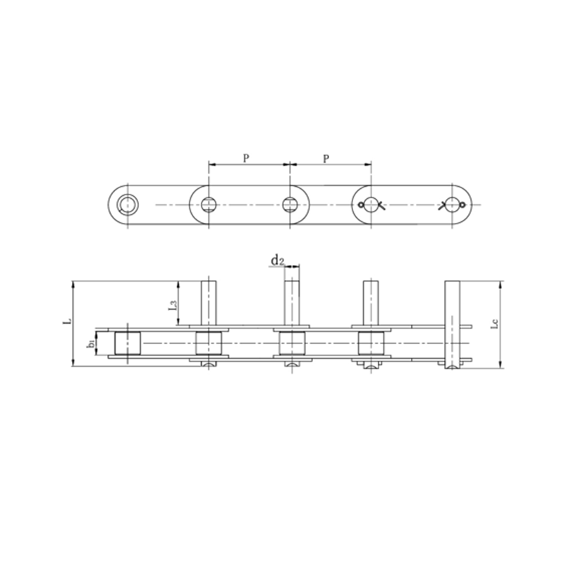 Correntes transportadoras de passo duplo com pinos estendidos